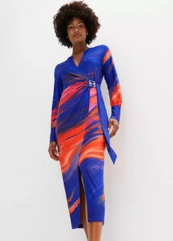 Printed Buckle Midi Dress -Mesh Sleeve Shop Printed Buckle Midi Dress907439FRSP