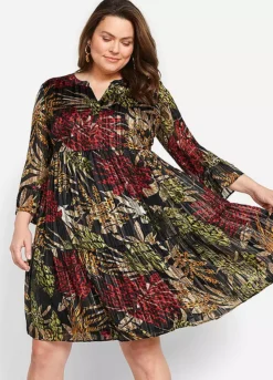 Printed Dress -Mesh Sleeve Shop Printed Dress954420FRSB W01