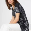 Printed Hanky Hem Tunic -Mesh Sleeve Shop Printed Hanky Hem Tunic923798FRSP