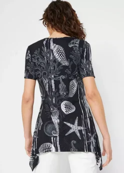 Printed Hanky Hem Tunic -Mesh Sleeve Shop Printed Hanky Hem Tunic923798FRSP W01