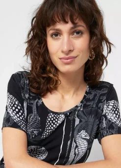 Printed Hanky Hem Tunic -Mesh Sleeve Shop Printed Hanky Hem Tunic923798FRSP W02