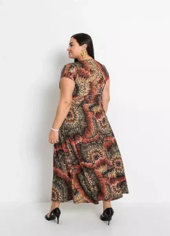 Printed Jersey Maxi Dress -Mesh Sleeve Shop Printed Jersey Maxi Dress941493FRSB W01