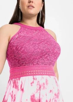 Printed Lace Detail Maxi Dress -Mesh Sleeve Shop Printed Lace Detail Maxi Dress949374FRSB W02