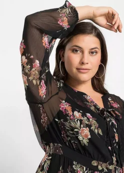 Printed Midi Dress -Mesh Sleeve Shop Printed Midi Dress925196FRSB W02