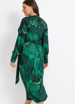 Printed Midi Wrap Party Dress -Mesh Sleeve Shop Printed Midi Wrap Party Dress976118FRSB W01