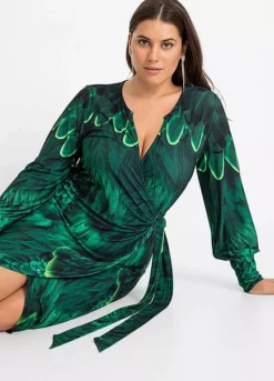 Printed Midi Wrap Party Dress -Mesh Sleeve Shop Printed Midi Wrap Party Dress976118FRSB W02