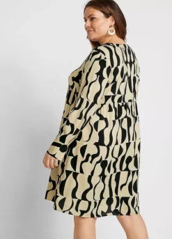Printed Shirt Dress -Mesh Sleeve Shop Printed Shirt Dress969037FRSB W01