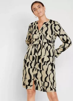 Printed Shirt Dress -Mesh Sleeve Shop Printed Shirt Dress969037FRSP
