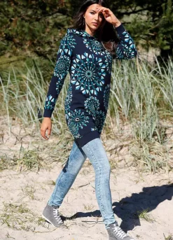 Printed Sweatshirt Dress -Mesh Sleeve Shop Printed Sweatshirt Dress934750FRSL