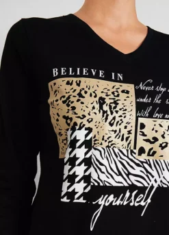 Printed Three-Quarter Sleeve Top -Mesh Sleeve Shop Printed Three Quarter Sleeve Top961480FRSP W02