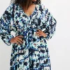 Printed V-Neck Tunic Dress -Mesh Sleeve Shop Printed V Neck Tunic Dress913359FRSB