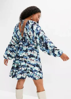 Printed V-Neck Tunic Dress -Mesh Sleeve Shop Printed V Neck Tunic Dress913359FRSB W01