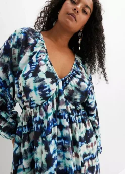 Printed V-Neck Tunic Dress -Mesh Sleeve Shop Printed V Neck Tunic Dress913359FRSB W02