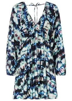 Printed V-Neck Tunic Dress -Mesh Sleeve Shop Printed V Neck Tunic Dress913359FRSC