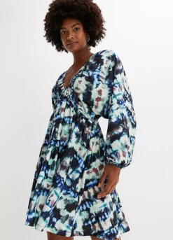 Printed V-Neck Tunic Dress -Mesh Sleeve Shop Printed V Neck Tunic Dress913359FRSP