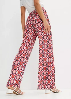 Printed Wide Leg Trousers -Mesh Sleeve Shop Printed Wide Leg Trousers903926FRSP W01