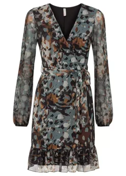 Printed Wrap Dress -Mesh Sleeve Shop Printed Wrap Dress921008FRSC