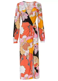 Printed Wrap Maxi Dress -Mesh Sleeve Shop Printed Wrap Maxi Dress934039FRSC