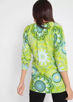 Psychedelic Print Tunic -Mesh Sleeve Shop Psychedelic Print Tunic950614FRSP W01