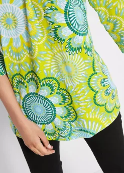 Psychedelic Print Tunic -Mesh Sleeve Shop Psychedelic Print Tunic950614FRSP W03