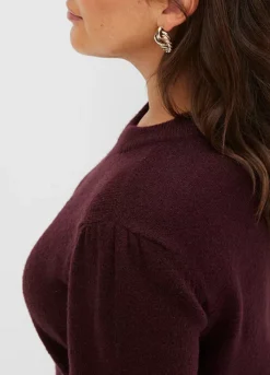 Puff Sleeve Knitted Dress -Mesh Sleeve Shop Puff Sleeve Knitted Dress930150FRSB W02