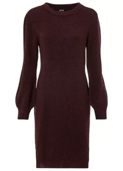 Puff Sleeve Knitted Dress -Mesh Sleeve Shop Puff Sleeve Knitted Dress930150FRSC