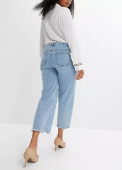 Raw Hem Mom Jeans -Mesh Sleeve Shop Raw Hem Mom Jeans931816FRSB W01