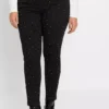 Rhinestone Applique Skinny Jeans -Mesh Sleeve Shop Rhinestone Applique Skinny Jeans970098FRSB