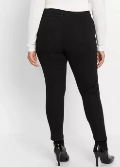 Rhinestone Applique Skinny Jeans -Mesh Sleeve Shop Rhinestone Applique Skinny Jeans970098FRSB W01