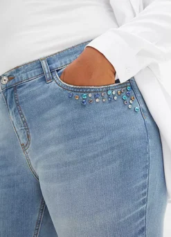 Rhinestone Pocket Jeans -Mesh Sleeve Shop Rhinestone Pocket Jeans932073FRSB W02