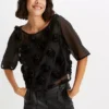 Rose Applique Blouse -Mesh Sleeve Shop Rose Applique Blouse919540FRSP