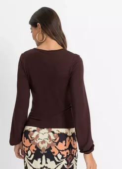 Ruched Detail V-Neck Long Sleeve Top -Mesh Sleeve Shop Ruched Detail V Neck Long Sleeve Top962435FRSP W01