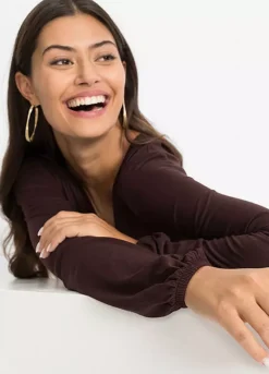 Ruched Detail V-Neck Long Sleeve Top -Mesh Sleeve Shop Ruched Detail V Neck Long Sleeve Top962435FRSP W02