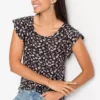 Ruffle Sleeve Floral T-Shirt -Mesh Sleeve Shop Ruffle Sleeve Floral T Shirt978765FRSP