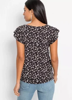 Ruffle Sleeve Floral T-Shirt -Mesh Sleeve Shop Ruffle Sleeve Floral T Shirt978765FRSP W01