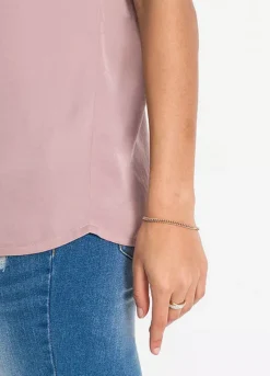 Satin Henley Blouse -Mesh Sleeve Shop Satin Henley Blouse958542FRSP W03