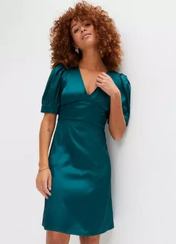 Satin Mini Dress -Mesh Sleeve Shop Satin Mini Dress928702FRSP