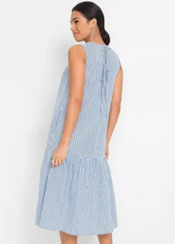 Seersucker Stripy Dress -Mesh Sleeve Shop Seersucker Stripy Dress940202FRSP W01