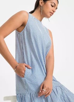 Seersucker Stripy Dress -Mesh Sleeve Shop Seersucker Stripy Dress940202FRSP W02