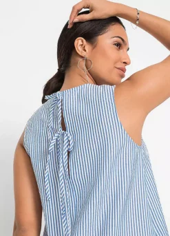 Seersucker Stripy Dress -Mesh Sleeve Shop Seersucker Stripy Dress940202FRSP W03