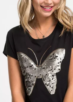 Sequin Butterfly Top -Mesh Sleeve Shop Sequin Butterfly Top921378FRSP W02