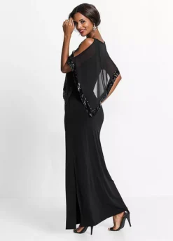 Sequin Trim Evening Gown -Mesh Sleeve Shop Sequin Trim Evening Gown916241FRSP W01