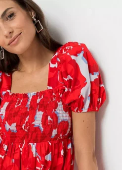 Smocked Floral Dress -Mesh Sleeve Shop Smocked Floral Dress975865FRSP W02