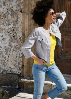 Soft Cropped Jeans -Mesh Sleeve Shop Soft Cropped Jeans920703FRSL