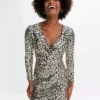 Sparkly Animal Print Party Dress -Mesh Sleeve Shop Sparkly Animal Print Party Dress923477FRSP