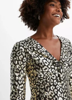 Sparkly Animal Print Party Dress -Mesh Sleeve Shop Sparkly Animal Print Party Dress923477FRSP W03