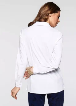 Stretch Cotton Blend Blouse -Mesh Sleeve Shop Stretch Cotton Blend Blouse955265FRSP W01