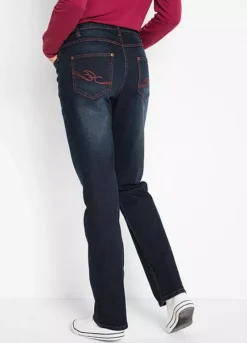 Stretchy Straight Leg Jeans -Mesh Sleeve Shop Stretchy Straight Leg Jeans912128FRSP W01