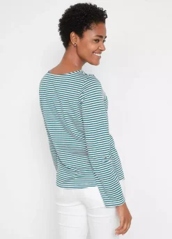 Striped Boat Neck Top -Mesh Sleeve Shop Striped Boat Neck Top952380FRSP W01