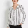 Stripy Button Blouse -Mesh Sleeve Shop Stripy Button Blouse929686FRSP